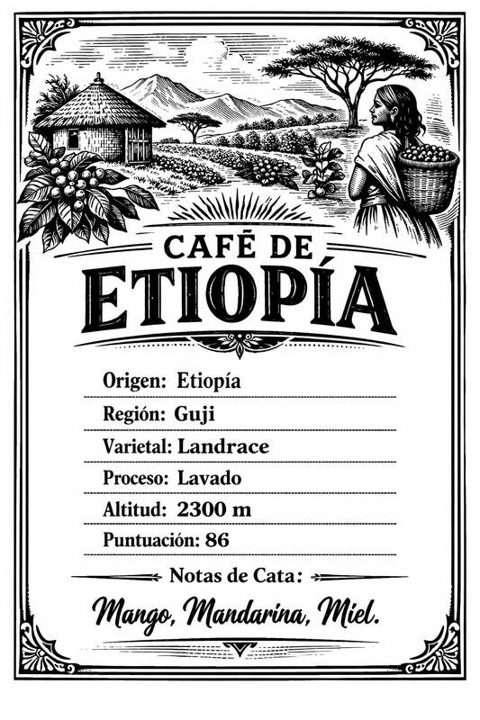 Café de Especialidad - Etiopía, Guji. Notas: Mango, mandarina y miel | 1 kilo