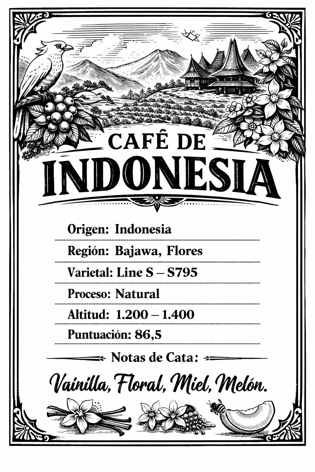 Café de especialidad - Indonesia, Bajawa. Notas: Vainilla, floral, miel y limón | 1 kilo