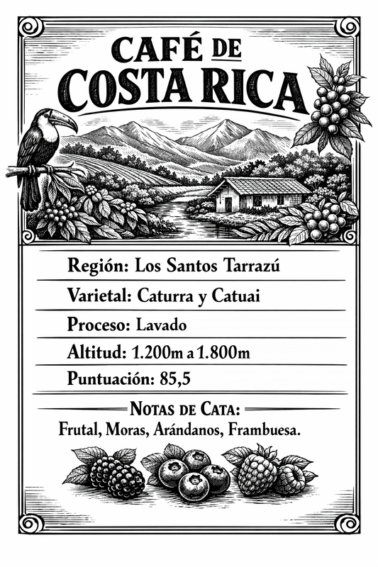 Café de Especialidad - Costa rica, Tarrazú. Notas: mora, arándanos y frambuesa | 1 kilo
