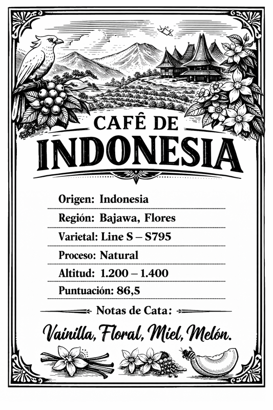 Café de especialidad - Indonesia, Bajawa. Notas: Vainilla, floral, miel y limón | 1 kilo